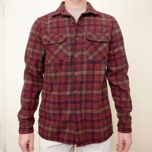 Rhythm. Men’s Wool Blend Flannel Button Down Shirt Medium Plaid Red Blue